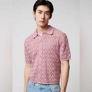 BDG Knit Polo Sweater Mauve Pink Short Sleeve Button Down Collar Size XL NWT